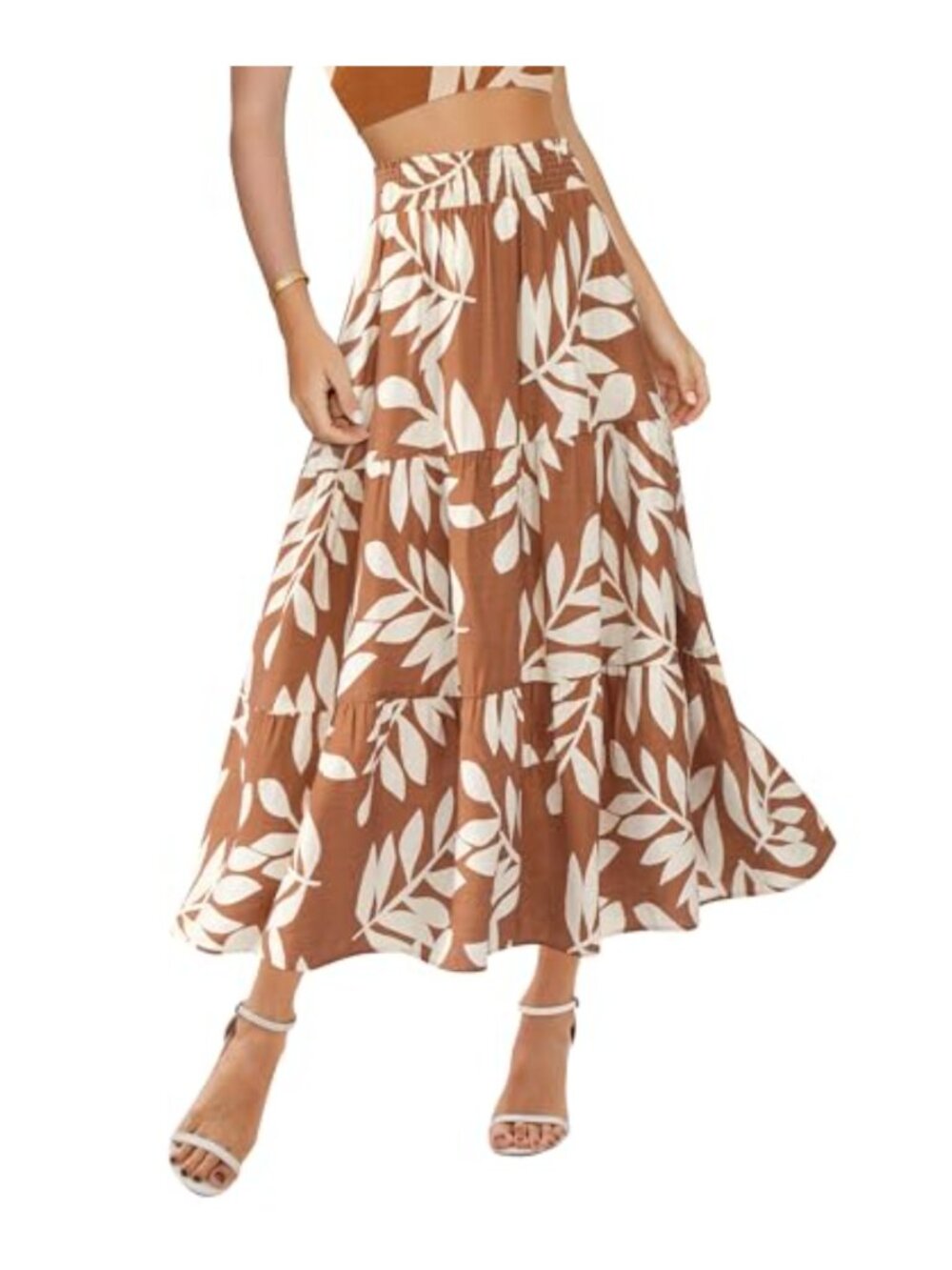 Women's A-Line Maxi Skirt with Pockets, Floral Print, High Waist, Elastic